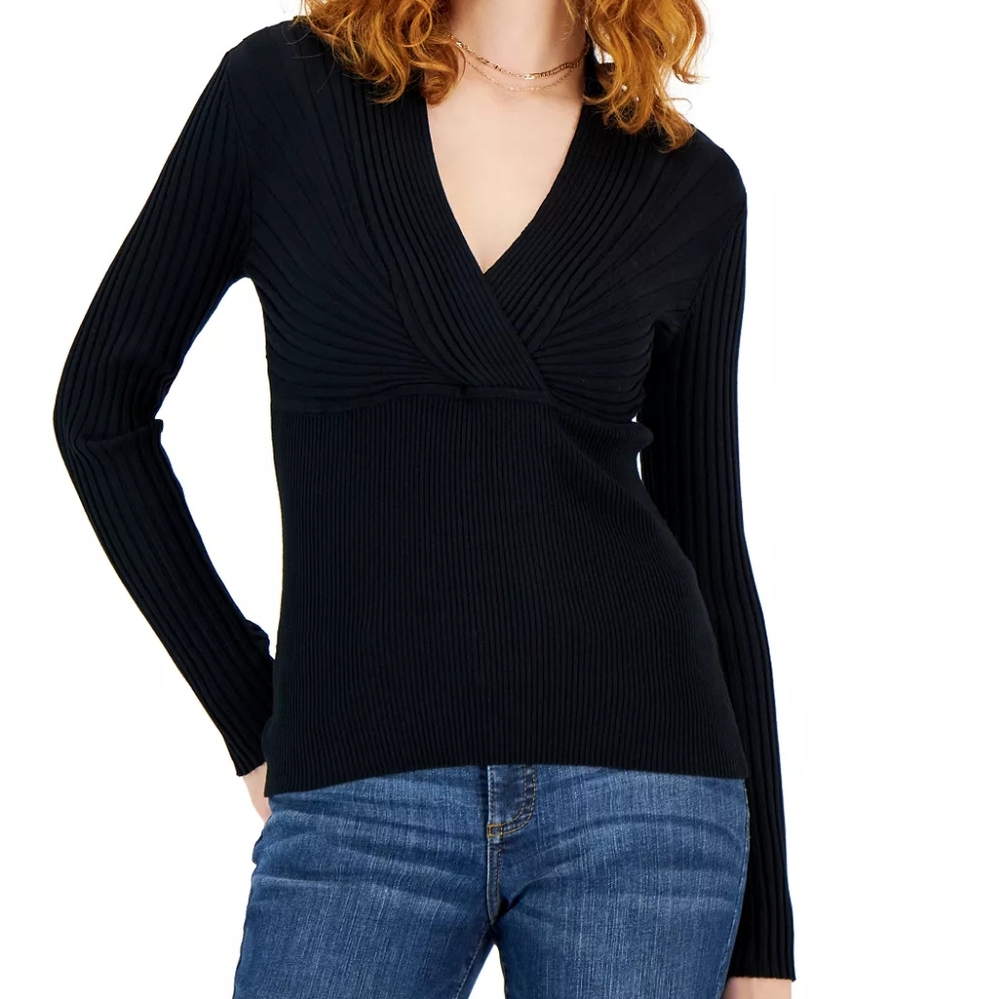 Brand NWT's INC Ribbed Surplice Pullover Sweater - Black - XL